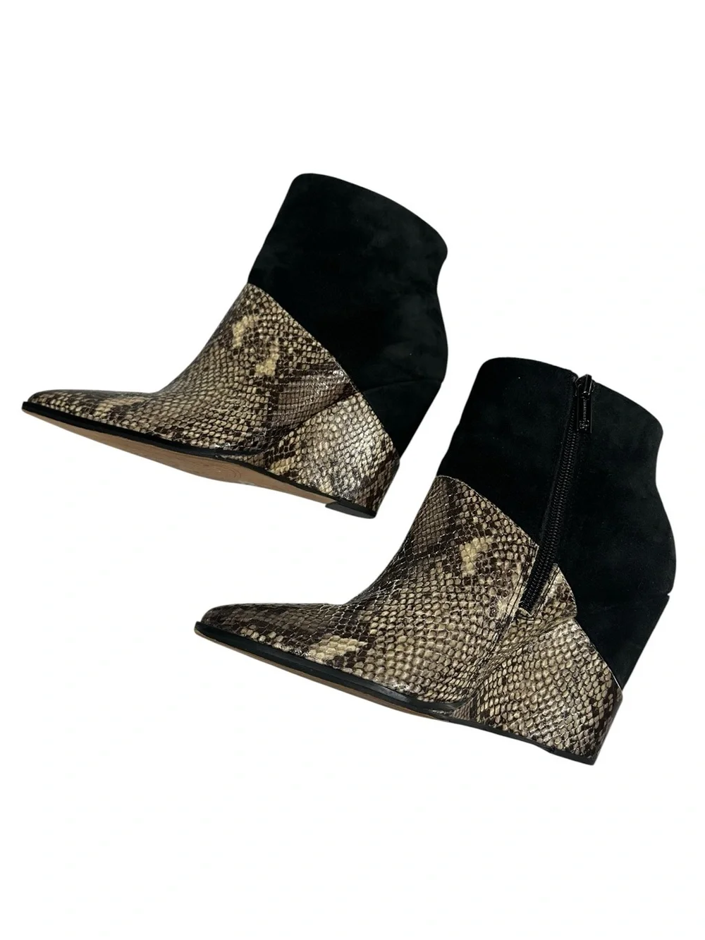 JESSICA SIMPSON / Black & Snake Print Wedge Ankle Booties / Pointed Toe Size 6.5